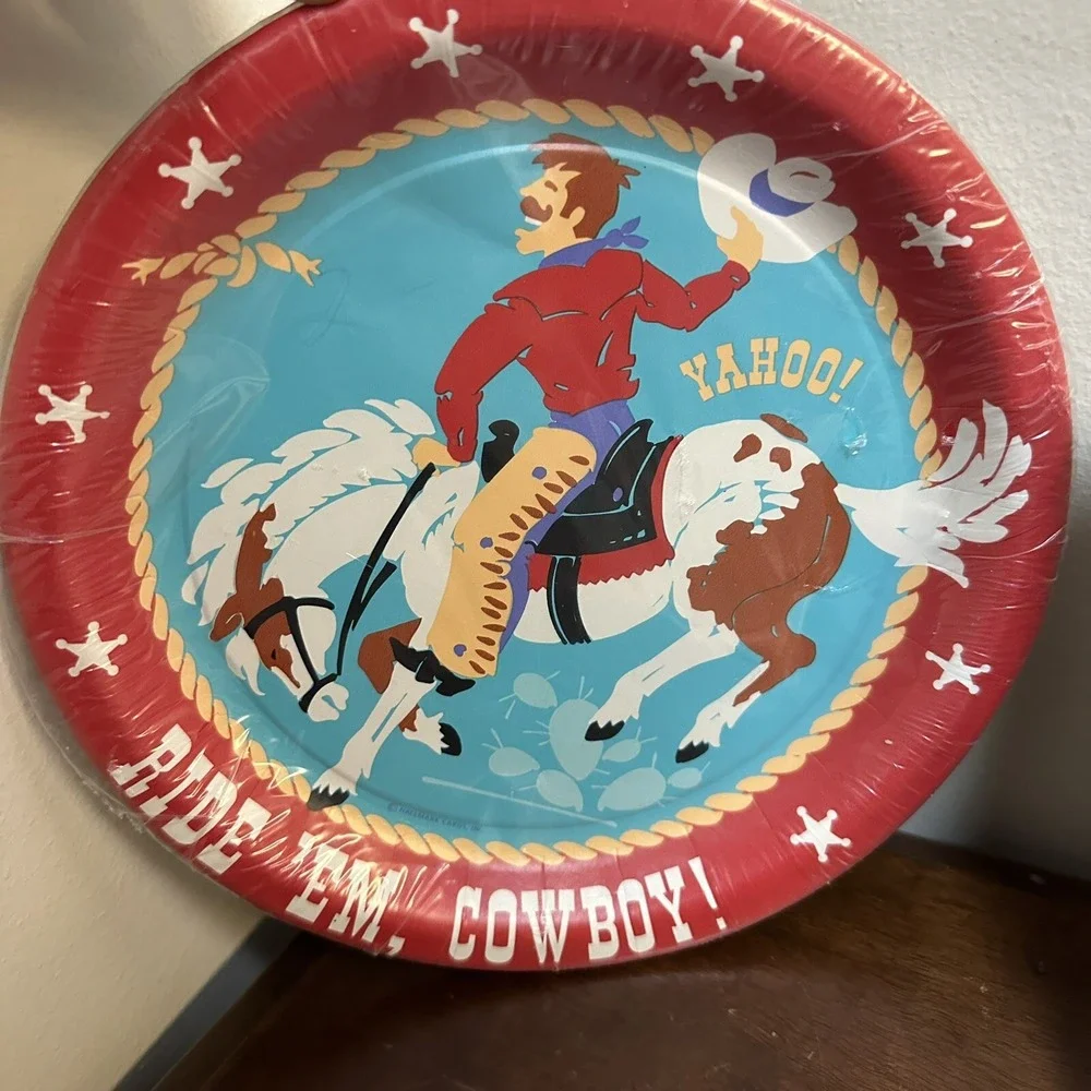 Vintage Hallmark Happy Birthday Pardner Cowboy Horse Party Napkins Plates NOS